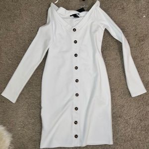 White Mini Bodycon Shoulder Dress Size S